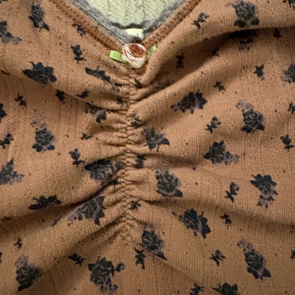 Free People Floral Ruched Cottagecore Brown Tank Top | Size Medium - Picture 3 of 8